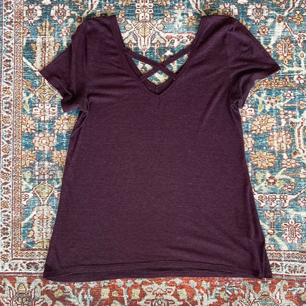 Maroon cross neck swing tee - size M